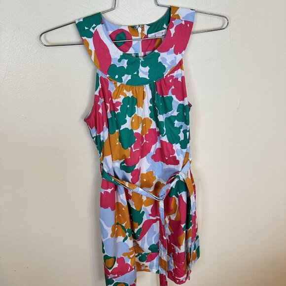 Free Assembly Womens Mini Knee Length Dress Floral Multicolor Cotton Small Belt - Picture 1 of 12